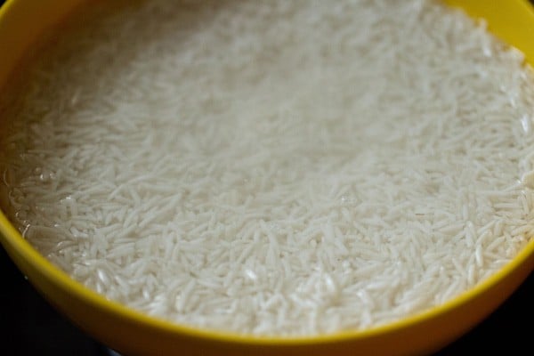 basmati rice soaked in water. 