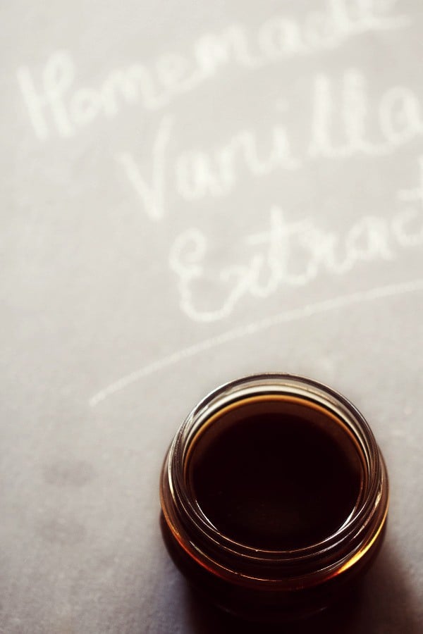 homemade vanilla extract is now a very dark brown and ready for using!