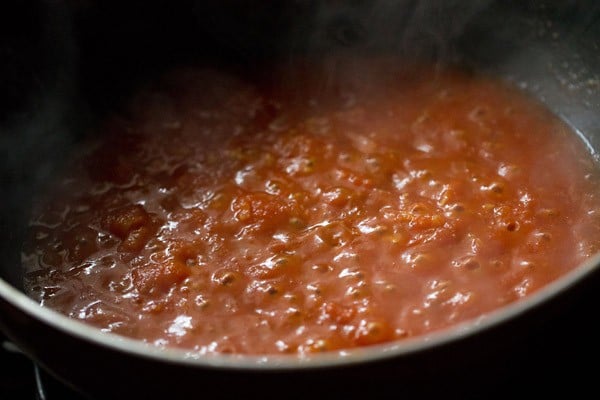 tomato puree, turmeric and chili powder stirred