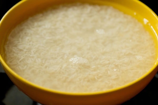 soaked basmati rice in bowl