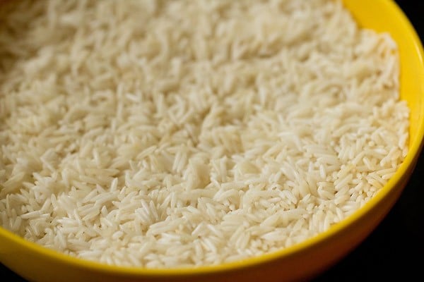soaked rice after draining water