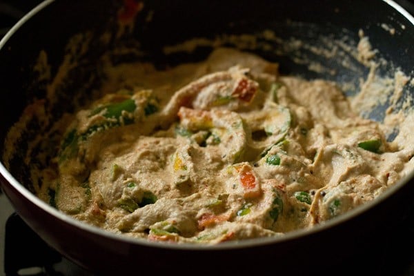 stirred capsicums, ground nut paste and spices 