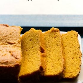 mango cake slices on a tray.