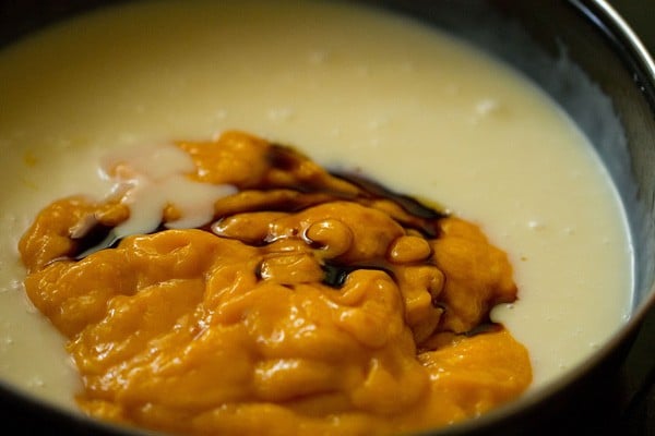 mango puree added to condensed milk mixture