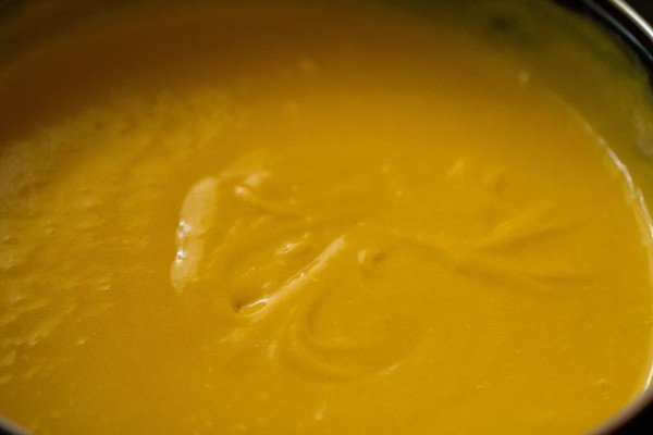 eggless mango cake batter prior to adding dry ingredients