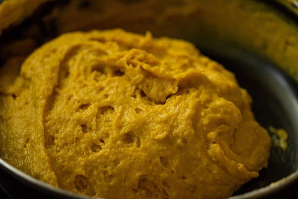 mango cake batter after mixing in dry ingredients