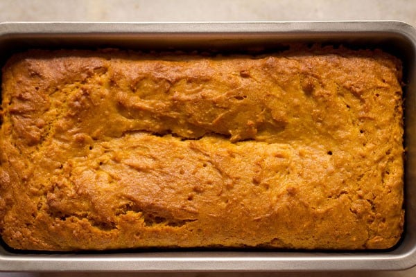 baked mango cake in loaf tin