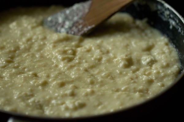 kalakand milk cake batter is thickened