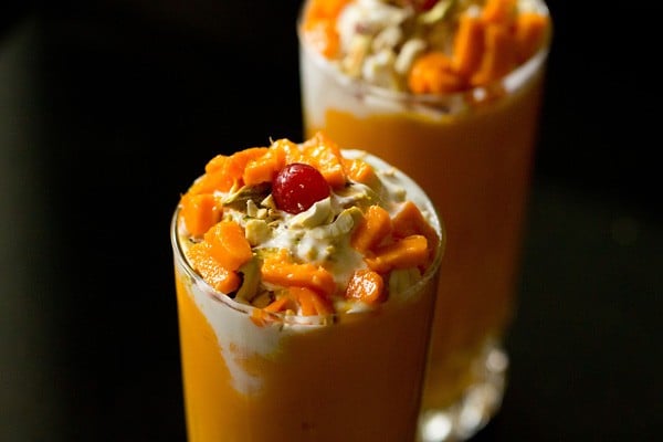 closeup shot of mango mastani