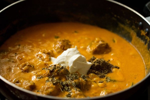 cream added to mushroom tikka masala gravy