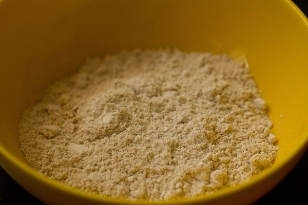 finely ground quick-cooking oats in a yellow bowl