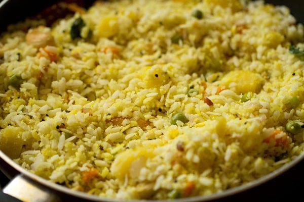 poha stirred gently with the rest of the ingredients. 