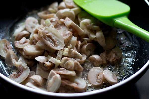 mushrooms added to pan.