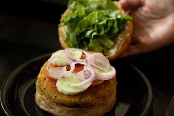 veggie burger almost ready to be done and assembled