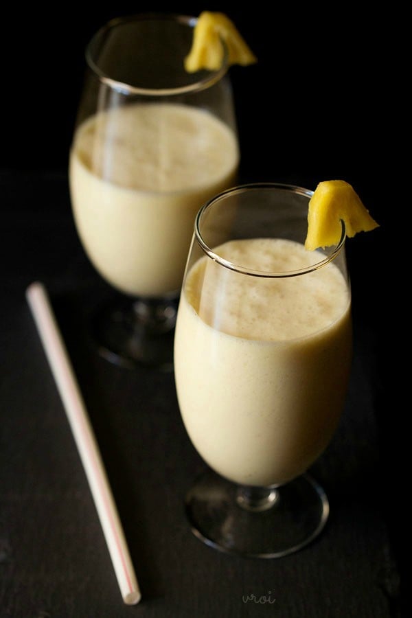 pina colada served in stem glasses. 