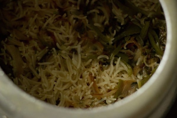 cooked capsicum rice or bell pepper rice. 