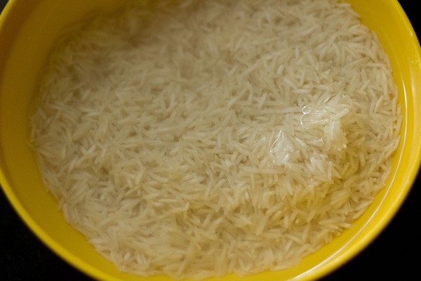 rice soaked in water for capsicum rice.