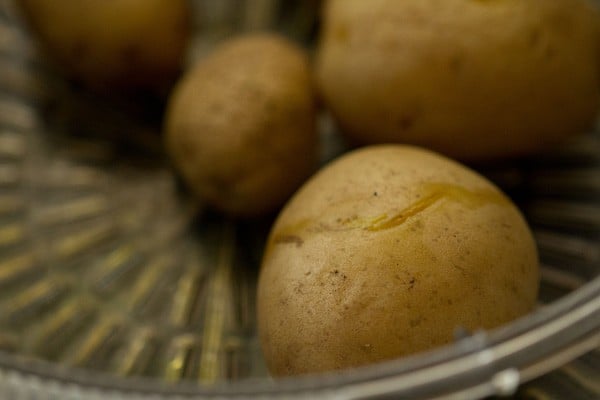 boiled potatoes in a pan