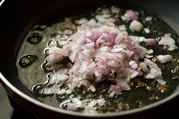 finely chopped onions added to the hot oil. 