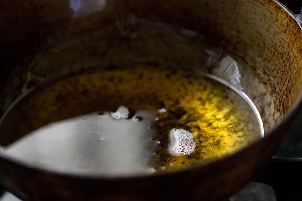 oil in a kadai (Indian wok)