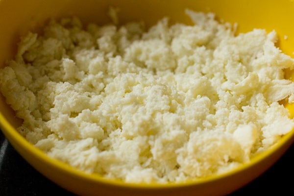 crumbled paneer in a bowl