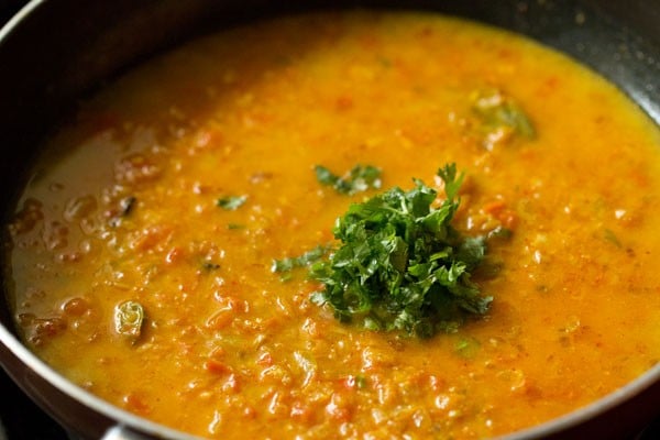 coriander leaves on the gravy