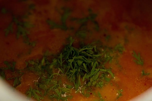 chopped coriander leaves added to the kurma. 