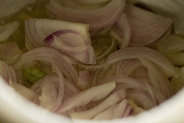 thinly sliced onions added to the cooker. 