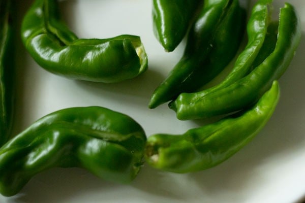 green chilies with a slit for mirchi bada. 