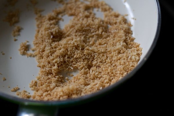 desiccated coconut in a pan