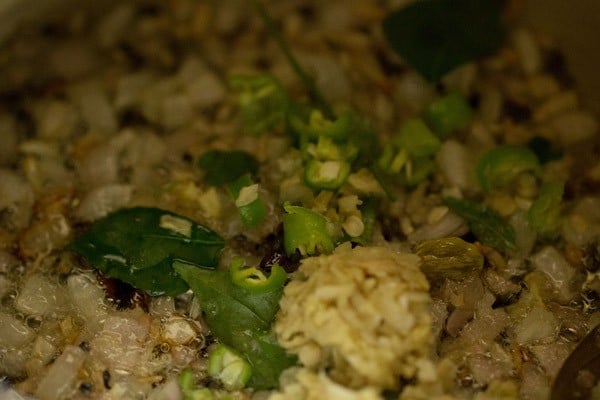 ginger-garlic paste, green chillies and curry leaves added