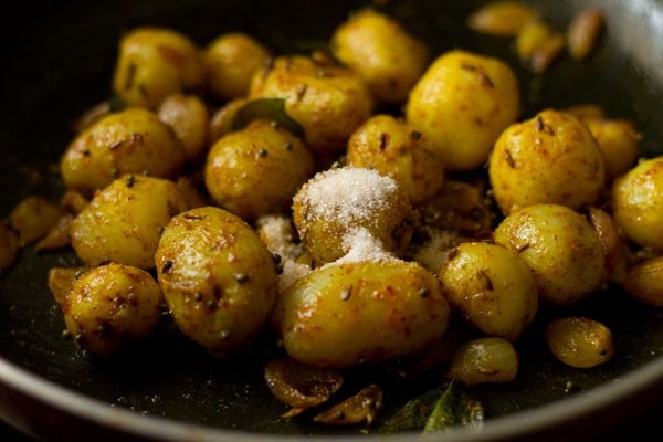 salt added to the baby potatoes mixture. 