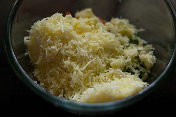 grated cheese added to the bowl. 