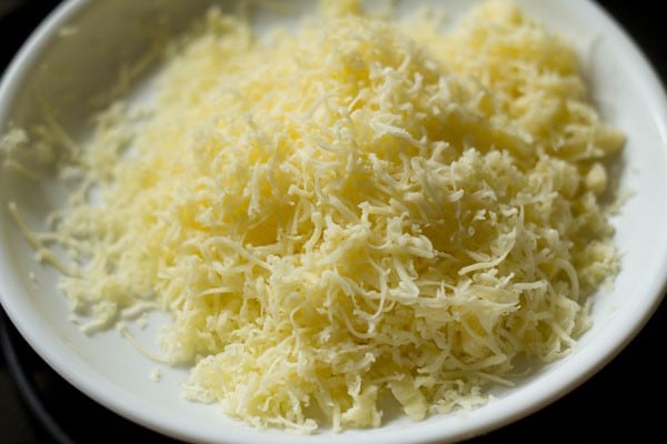 grated cheese on a plate. 