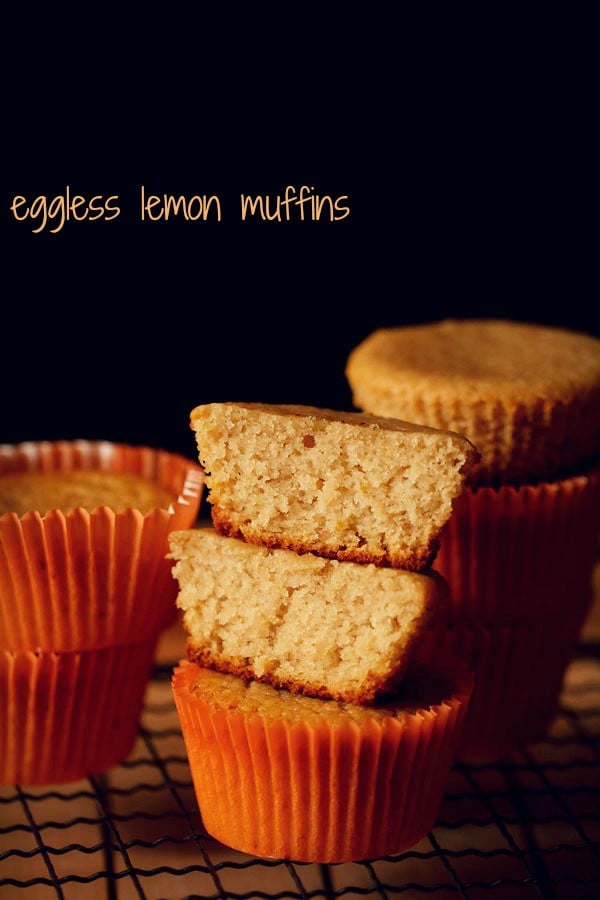 closeup shot of halved lemon muffins showing their fluffy and soft texture