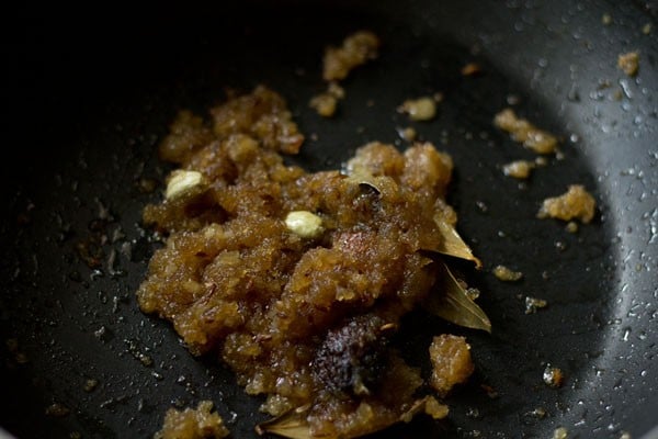 browned onion-ginger-garlic paste in the pan