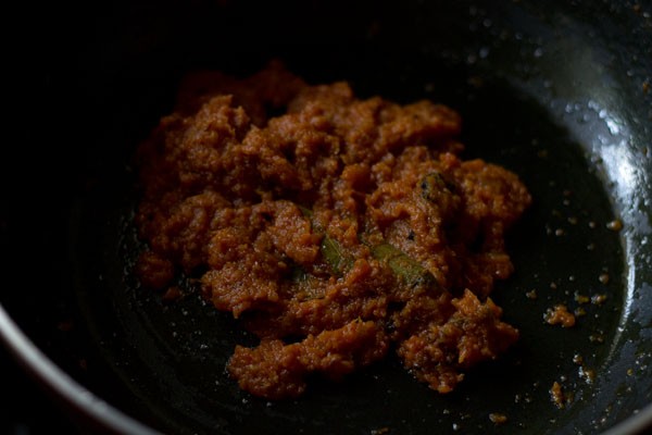 sauteed onion-tomato masala in the pan