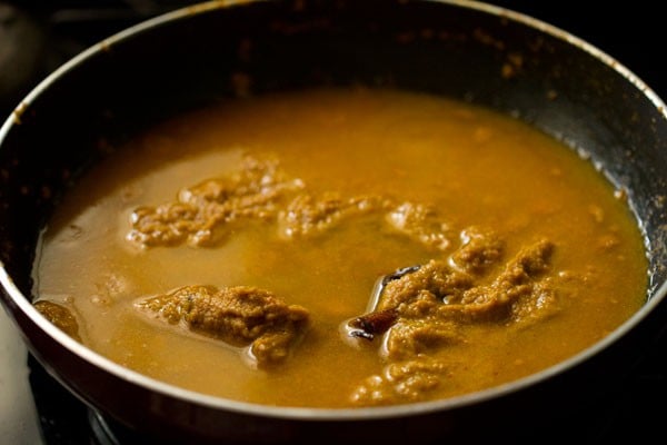 vegetable stock added to the masala paste. 