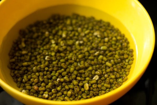 green moong beans soaking in water.