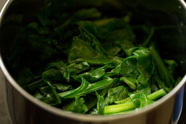 palak leaves in a blender jar