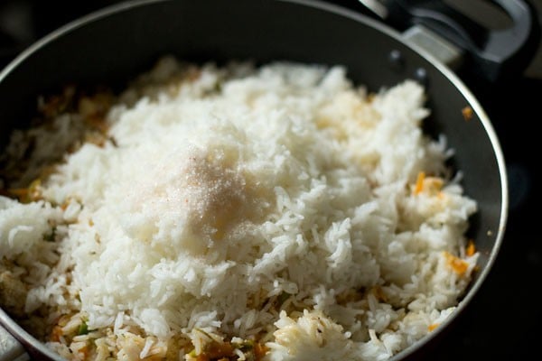 add cooked rice to mixture