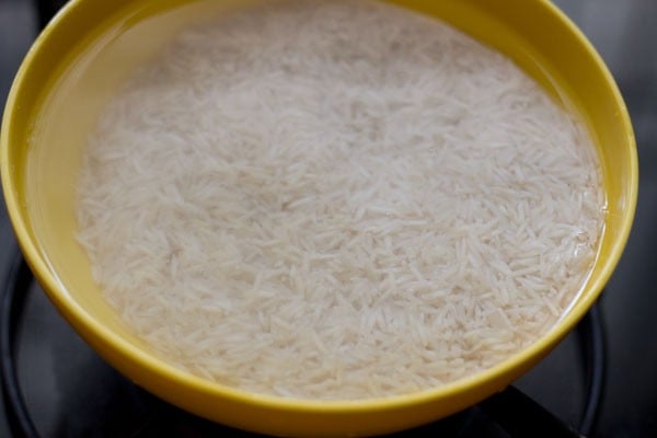 soaking basmati rice in a bowl