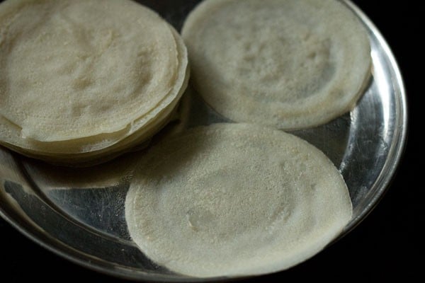 cooked spring roll sheets on a plate. 