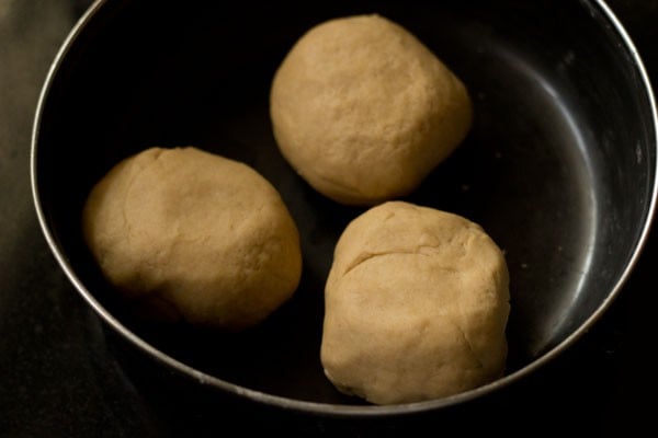 dough divided into 3 equal parts. 