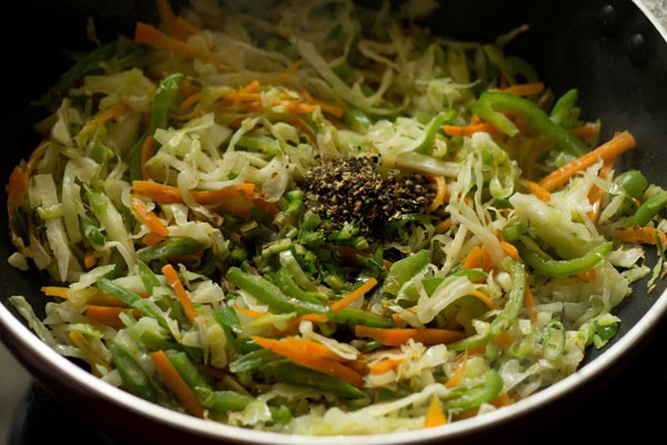 pepper added to shredded cooked vegetables