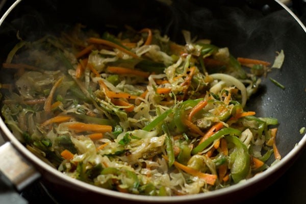 salsa de soja añadida al relleno de rollitos de primavera de verduras