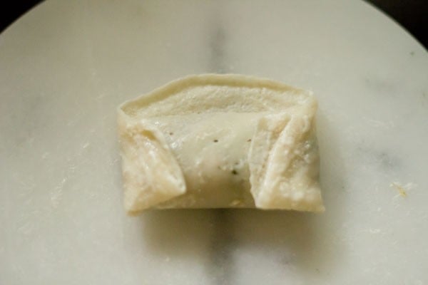 edges folded in for making vegetable spring rolls recipe