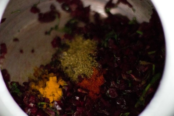 spice powders added to the beetroot. 