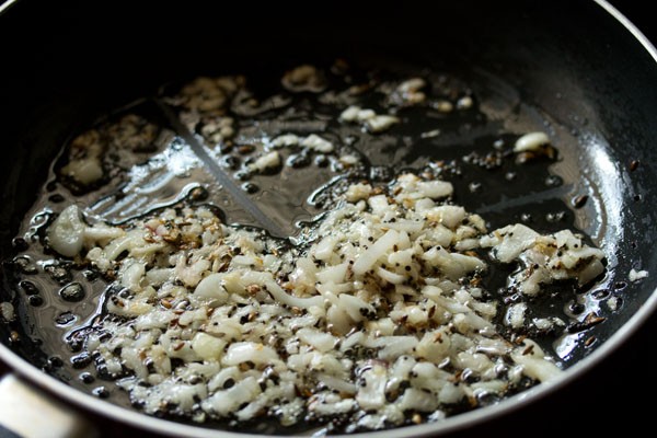 sauteed onions in the pan.