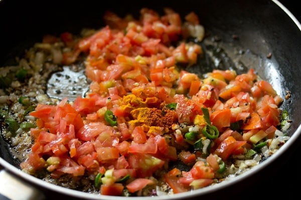 spices added to masala mixture in the pan